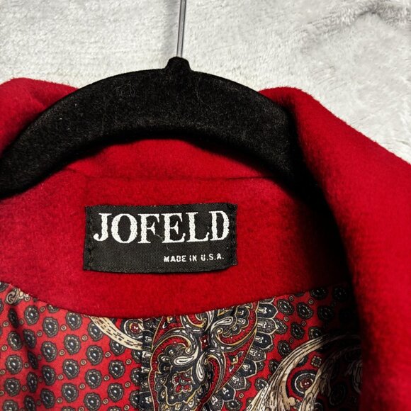 Vintage 90s Jofeld Double Breasted Red Wool Coat Womens XL Paisley Long Relaxed - Picture 11 of 16